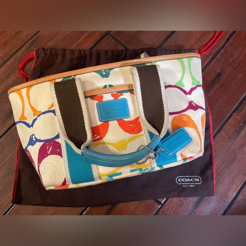 Vintage Small Coach Rainbow Purse, as is.